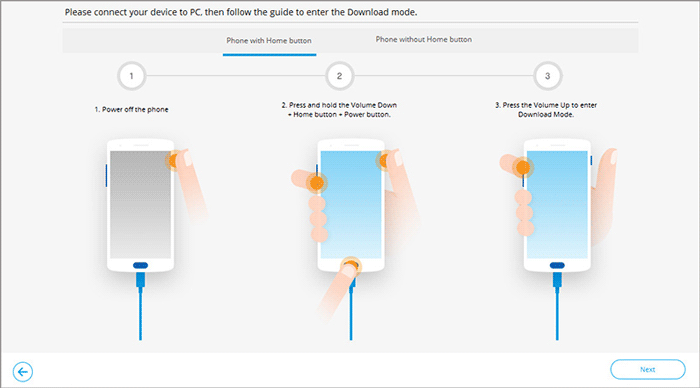 enter download mode on samsung with home button