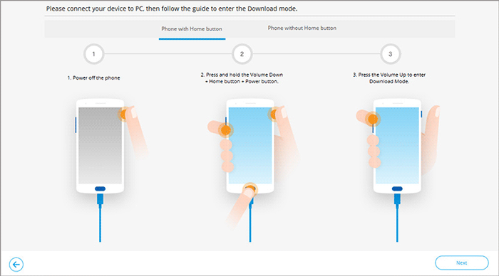 enter download mode for samsung with home button