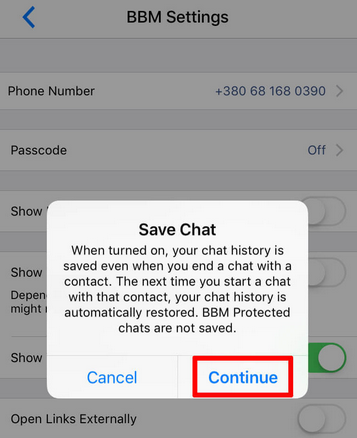 how to back up bbm chat history on ios