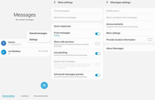 fix missing text messages on android by checking settings on messages app