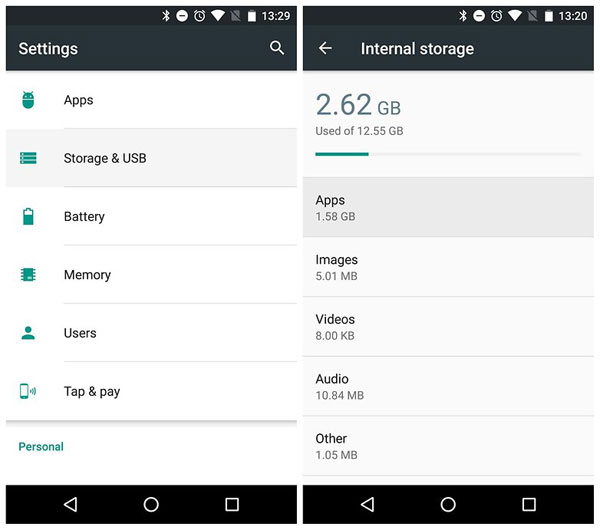 check android storage space