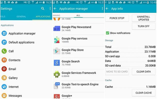 clear cache and data of google play