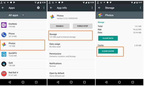 clear cache to fix google photos backup stopped