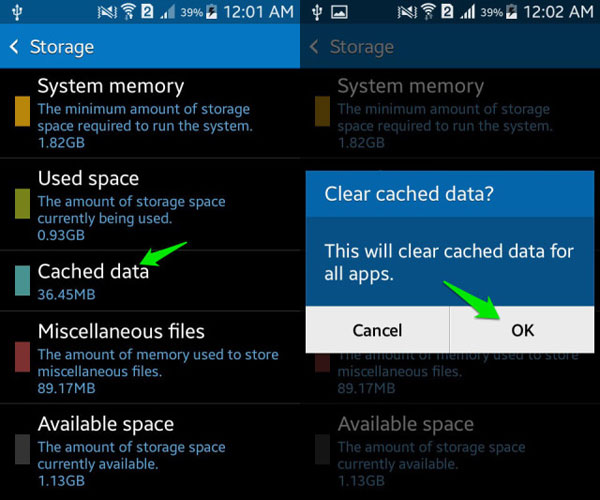 clear cache partition in settings
