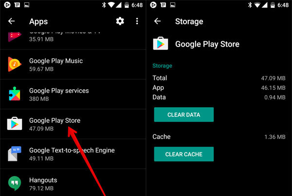 free up storage space to fix update failed android