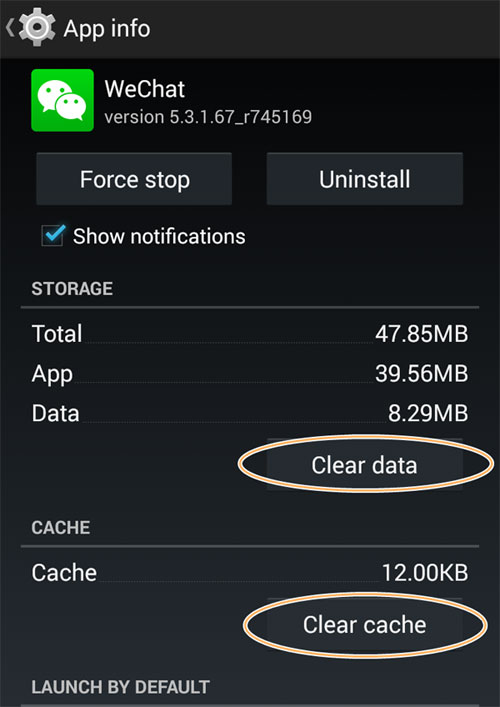 clear cache and data of wechat