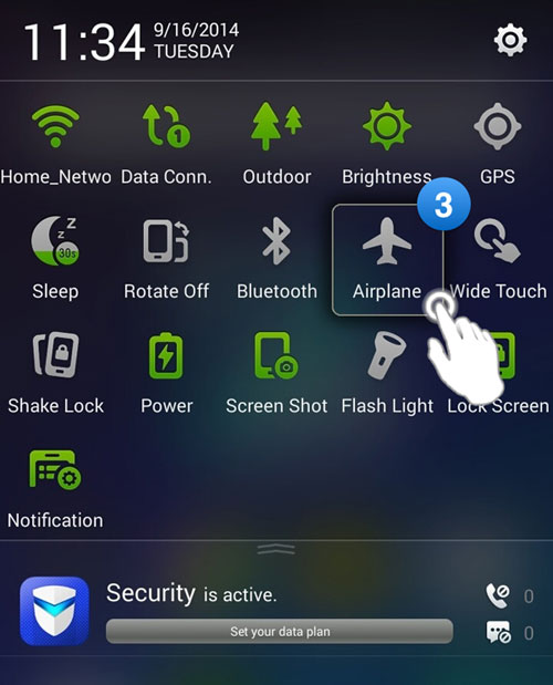 disable airplane mode on android