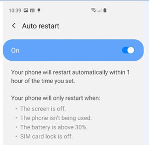 turn off auto restart in samsung settings