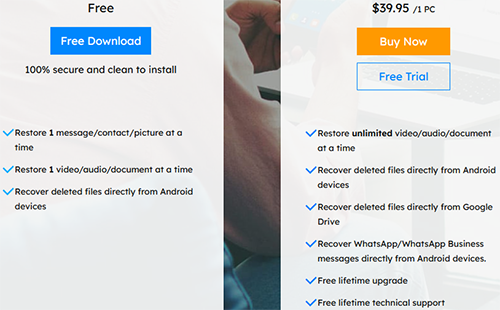 pricing of easeus mobisaver for android