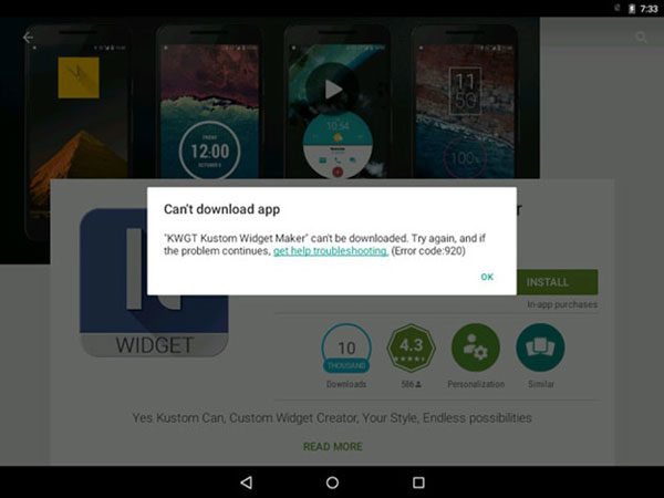 how to fix error 920 in google play