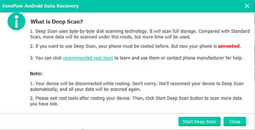 deep scan mode of fonepaw android data recovery