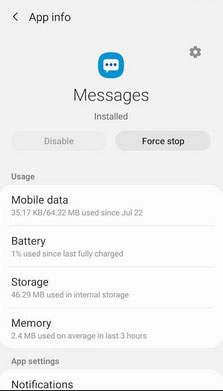force stop the message app to fix android not sending texts