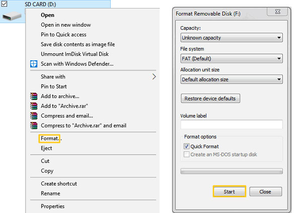 format sd card with pc