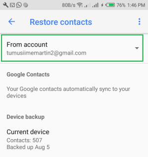 how to restore contacts from google backup