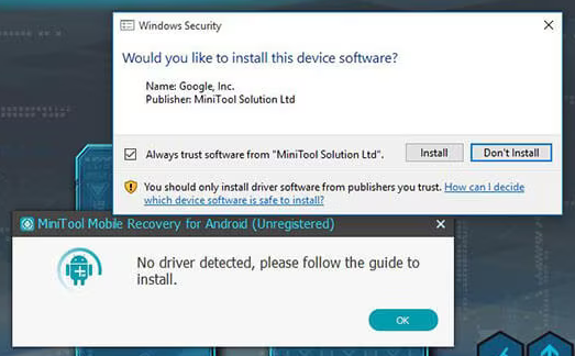 install driver for minitool mobile recovery