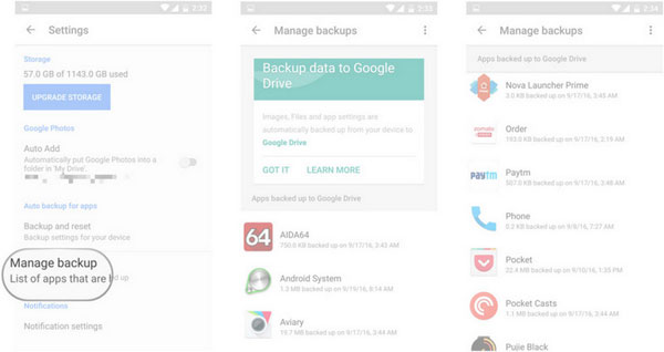 how to manage google backup