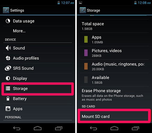 mount sd card to fix app not installing on android