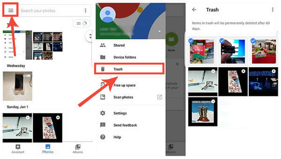 how to retrieve deleted photos from lenovo phone via google photos