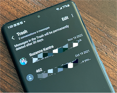 retrieve text messages after factory reset via trash folder