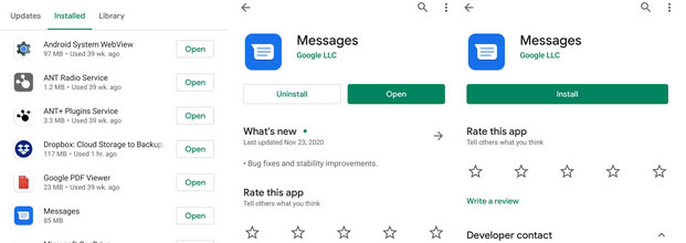 fix missing old text messages on android by reinstalling messages app