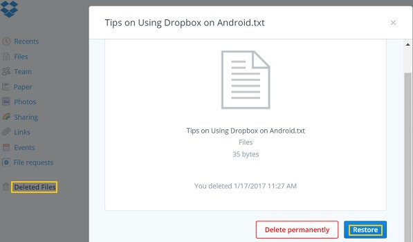 recover deleted dropbox files
