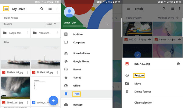 how to view deleted files on android with google drive