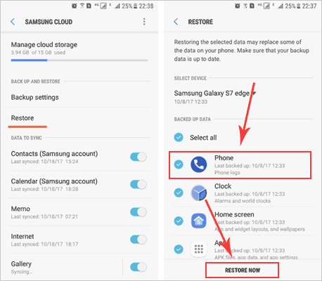 how to retrieve deleted call log on samsung from samsung cloud