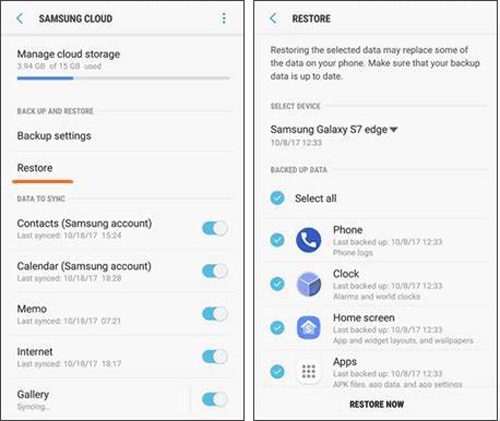 restore samsung backup to new phone via samsung cloud