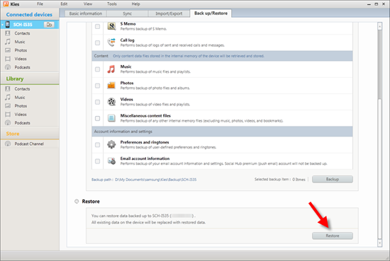how to restore data from samsung kies backup