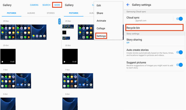 how to find android trash can from gallery on samsung