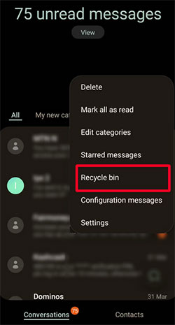 how to retrieve deleted messages on samsung from recycle bin
