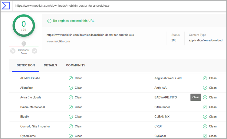 a security report from virus total