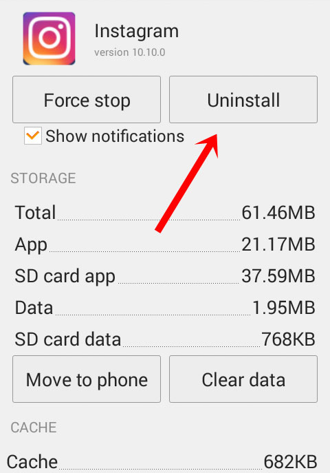 remove instagram from android