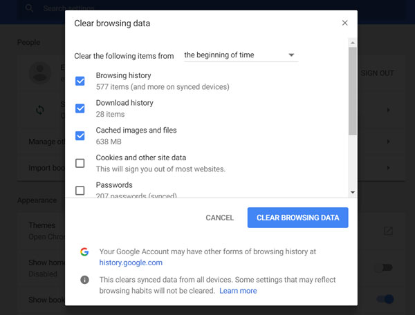 delete browsing data