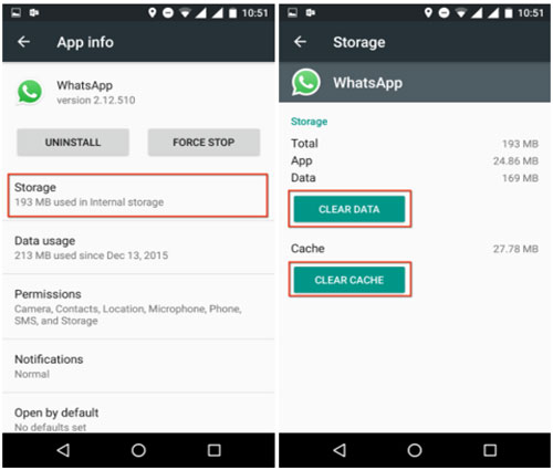 clear app cache and app data to fix whatsapp restoring media stuck