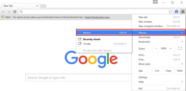 clear search history on chrome