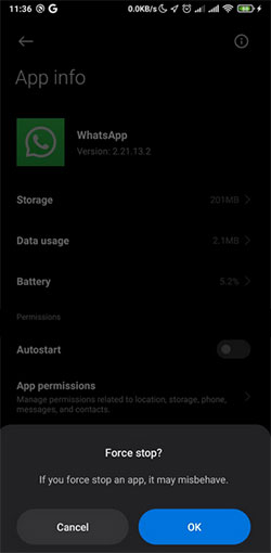 force quick whatsapp to stop whatsapp backup
