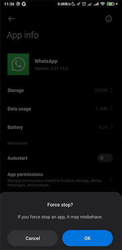 force close whatsapp