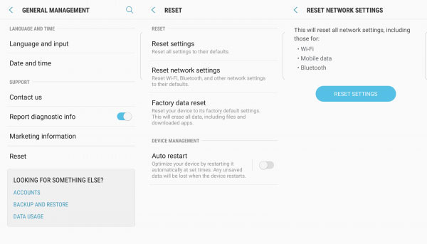 reset network settings on android