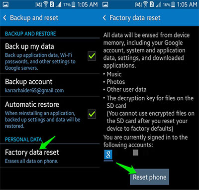 android factory reset