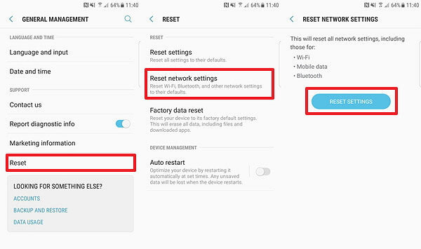 reset android network settings
