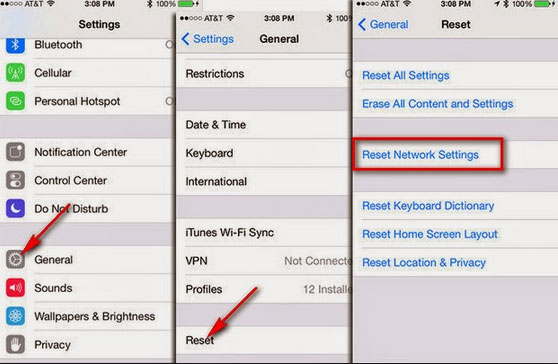 reset network settings on iphones