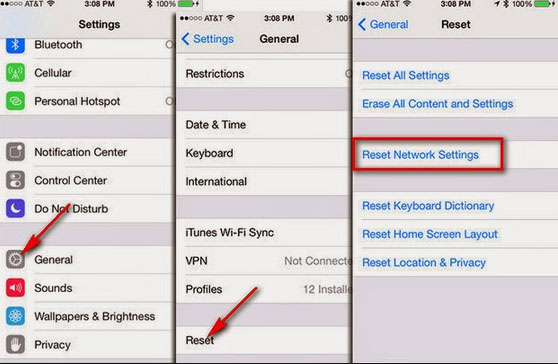 reset network settings on iphone