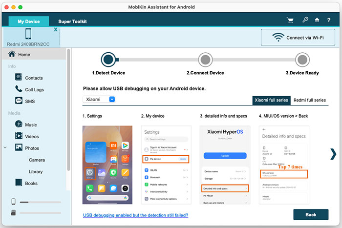enable usb debugging on android device