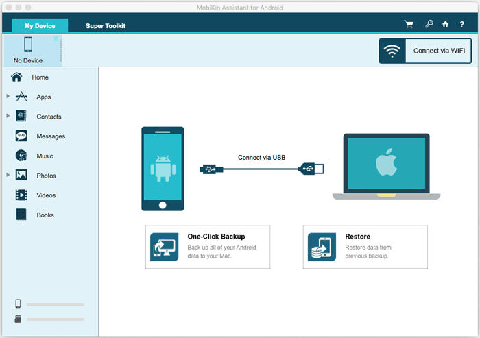 initial interface of mobikin assistant for android