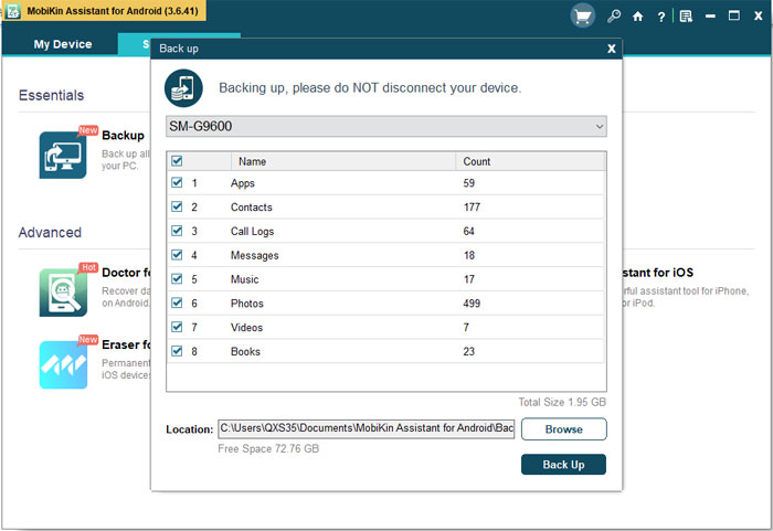 one click to backup android data