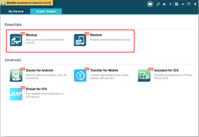 one click backup restore android files