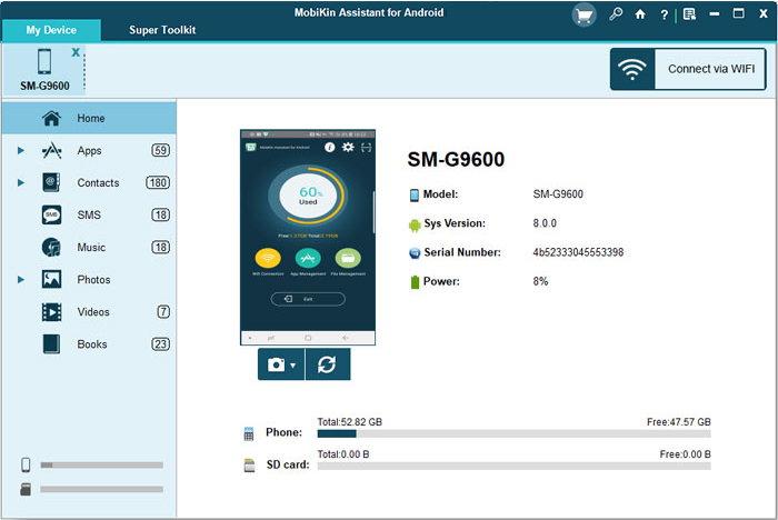 main interface of mobikin assistant for android