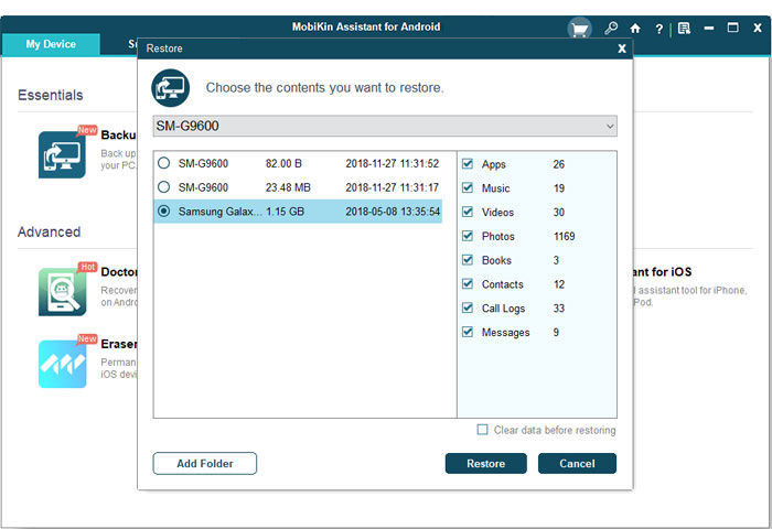 restore data from computer to huawei via mobikin