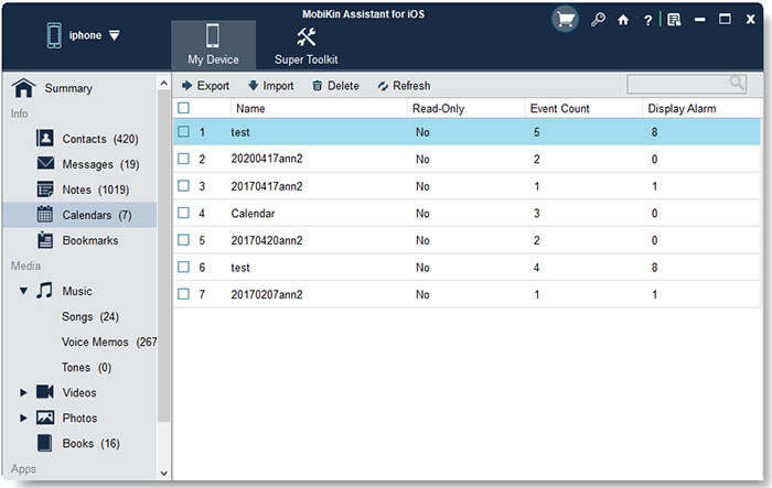 select calendars for exporting